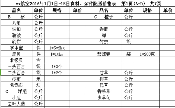 蔬菜配送报价表